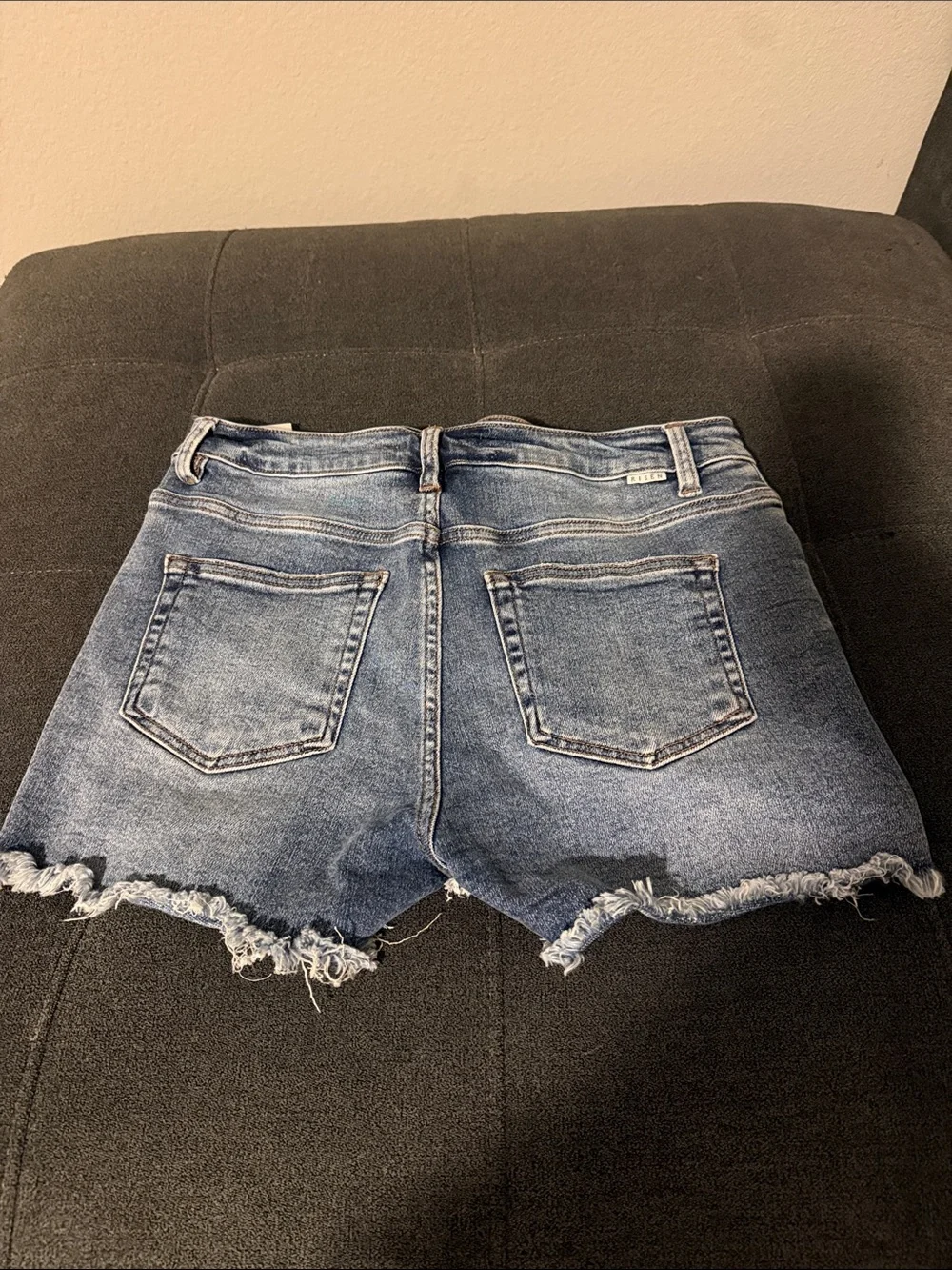 High-Rise Distressed Denim Shorts - Blue